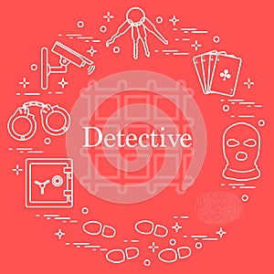 Criminal and detective elements. Crime, law and justice vector i