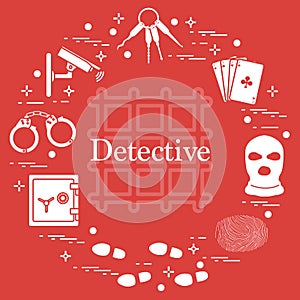 Criminal and detective elements. Crime, law and justice vector i