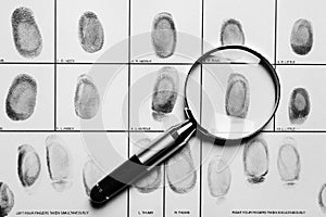 Criminal fingerprint card and magnifieÐº