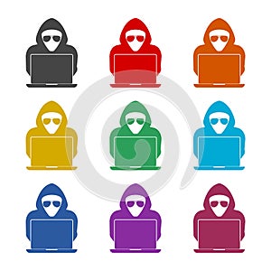 Criminal hacker icon, color set
