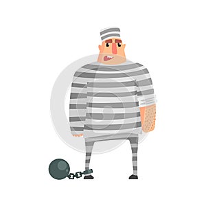 Criminal InStripy Prison Uniform Standing In Irons Caught And Convicted For His Crimes photo