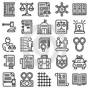 Criminal justice icons set, outline style