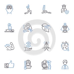 Criminal justice line icons collection. Sentencing, Parole, Probation, Jail, Prison, Rehabilitation, Punishment vector