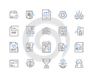 Criminal law line icons collection. Felony, Misdemeanor, Indictment, Evidence, Sentencing, Appeal, Parole vector and