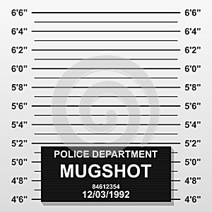 Criminal mug shot line. Police mugshot add a photo. Blank criminal police lineup with centimeter scale for photograph.