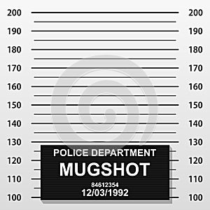 Criminal mug shot line. Police mugshot add a photo. Blank criminal police lineup with centimeter scale for photograph.