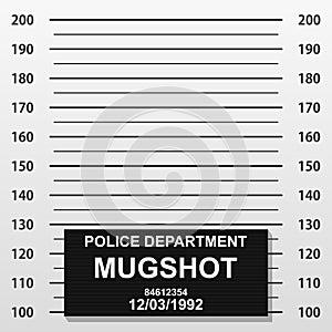 Criminal mug shot line. Police mugshot add a photo. Blank criminal police lineup with centimeter scale for photograph. photo