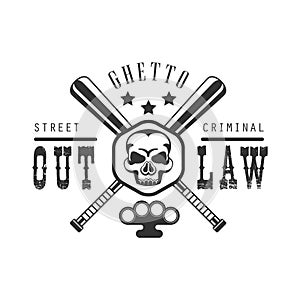 Criminal Outlaw Street Club Black And White Sign Design Template With Text And Crossed Bats