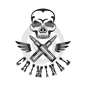 Criminal Outlaw Street Club Black And White Sign Design Template With Text , Wings And Scull