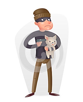 Criminal Thief Gun Hostage Character Crime threat Buyout Request Icon Retro Cartoon Design Vector Illustration