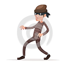 Criminal thief sneak walk cartoon character vector illustration photo