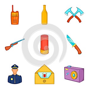 Criminality icons set, cartoon style