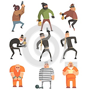 Criminals And Convicts Funny Characters Set