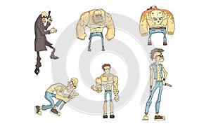 Criminals Funny Characters Set, Male Burglars, Murderers And Thieves with Different Weapons in Their Hands Vector photo
