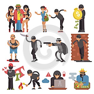 Criminals vector burglars or burglar character of criminal people illustration criminality set of bandit thief and