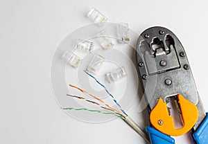 Crimper, connectors and ethernet cable