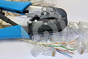 Crimper, connectors ,rj45 and ethernet cable for build and repair lan cable