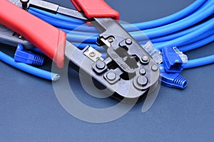 Crimping tool with cable for computer network