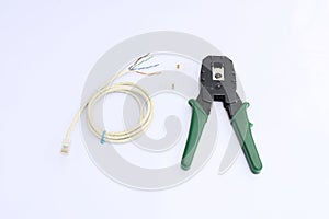 Crimping tool with RJ45 jack. Isolated on white