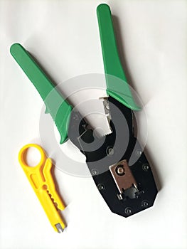 Crimping tool used for networking, Ethernet cable cutter, rj45 and rj11 connector photo