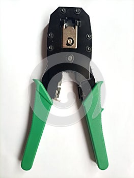 Crimping tool used in networking, Ethernet cable cutter, rj45 and rj11 connector photo
