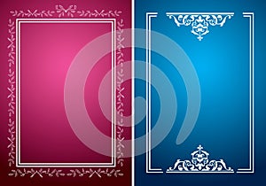 Crimson and blue vector backgrounds with white frames