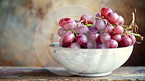 Crimson Bounties in an Ivory Nest: A Vibrant Display of Red Grapes in a Serene White Bowl