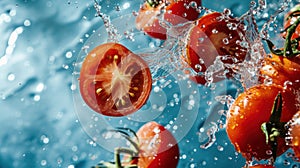 Crimson Cascades, A Mesmerizing Symphony of Tomatoes Plummeting Into the Aqua Abyss