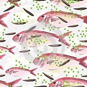 Crimson jobfish steam seamless pattern