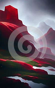 Crimson lands of fantasy - abstract digital art