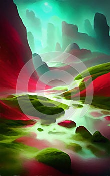 Crimson lands of fantasy - abstract digital art