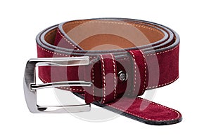 Crimson men leather belt isolated on white