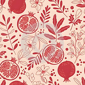 Crimson Pomegranate & Floral Pattern