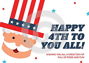 Crimson Red Stars Hat Illustraton Fourth of July Card photo