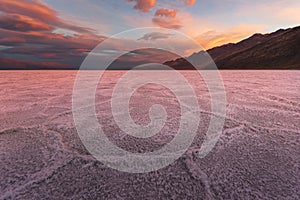 Crimson Sunrise Over the Salt Flats in Badwater Basin