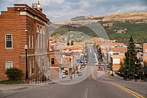 Downtown cityscape view of the tourist gambling town high in the Rocky Mountains,
