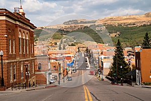 Downtown cityscape view of the tourist gambling town high in the Rocky Mountains,