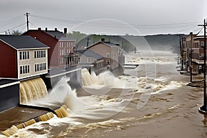 Crippling Deluge Overpowers Structures: Cascading Water Undermines Foundations, Buildings in Various States of Peril