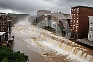 Crippling Deluge Overpowers Structures: Cascading Water Undermines Foundations, Buildings in Various States of Peril