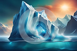 Crisis concept Global warming and melting glaciers, Iceberg in the ocean with a view underwater, Crystal clear water, Hidden