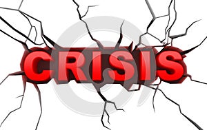 Crisis concept on white craked surface