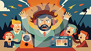 On Crisis Exaggeration Radio the hosts frantically shout about impending natural disasters with exaggerated details photo