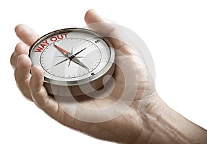 Crisis exit strategy or plan. Man holding a conceptual compass