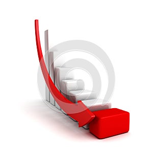 Crisis finance bar graph with falling down arrow