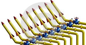 Crisis, gas pipe being turned into weapons, the concept of a threat to Europe's energy security, 3d illustration