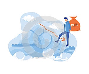 Crisis of high burden of consumer debt, Client bears a bag of debt Debtor has difficult problem of bad debt and plan to pay back. photo