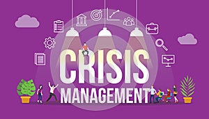 Crisis management company concept with people and big text word and related icon flat