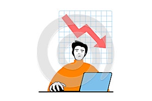 Crisis management concept with people scene in flat web design. Vector illustration