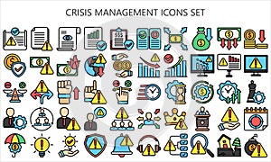 Crisis management lineal multi color icons set