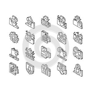 crisis management risk strategy isometric icons set vector